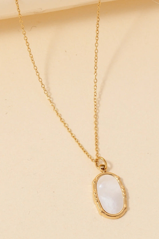 Stainless Steel Oval Stone Pendant Necklace