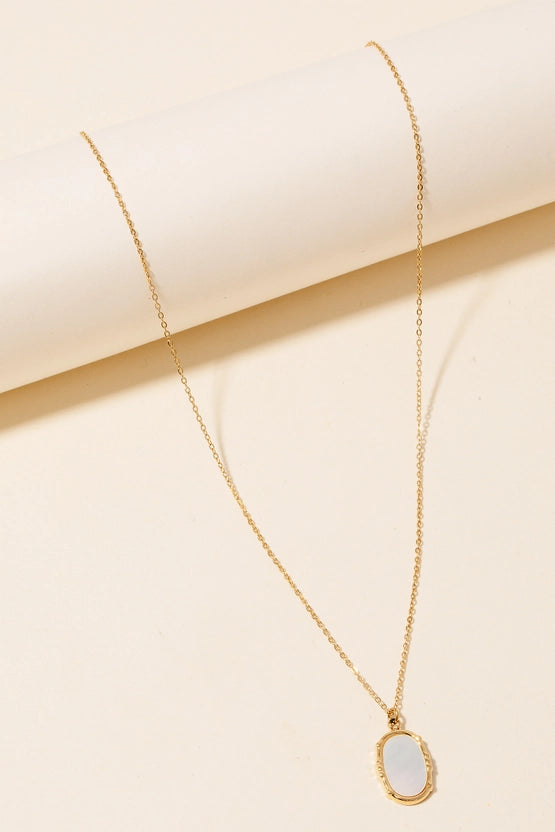 Stainless Steel Oval Stone Pendant Necklace