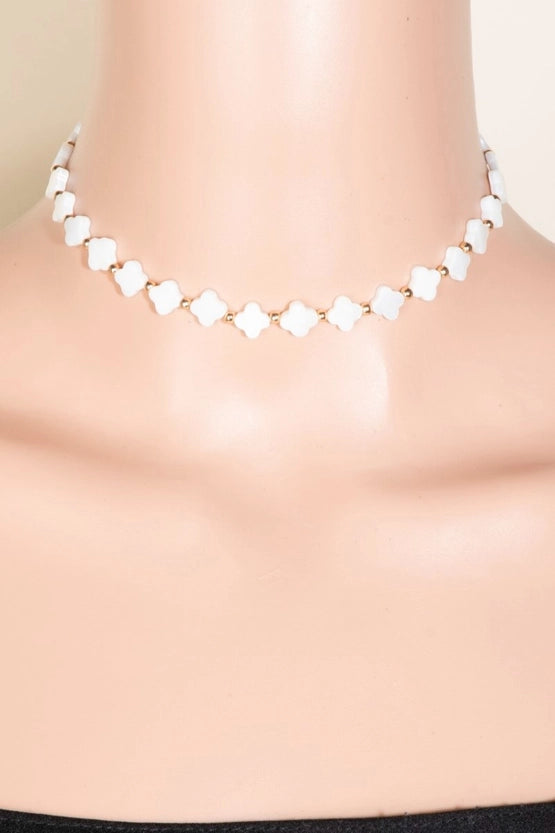 Mother of Pearl Clover Beaded Choker Necklace