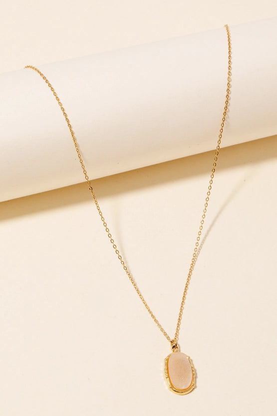 Stainless Steel Oval Stone Pendant Necklace