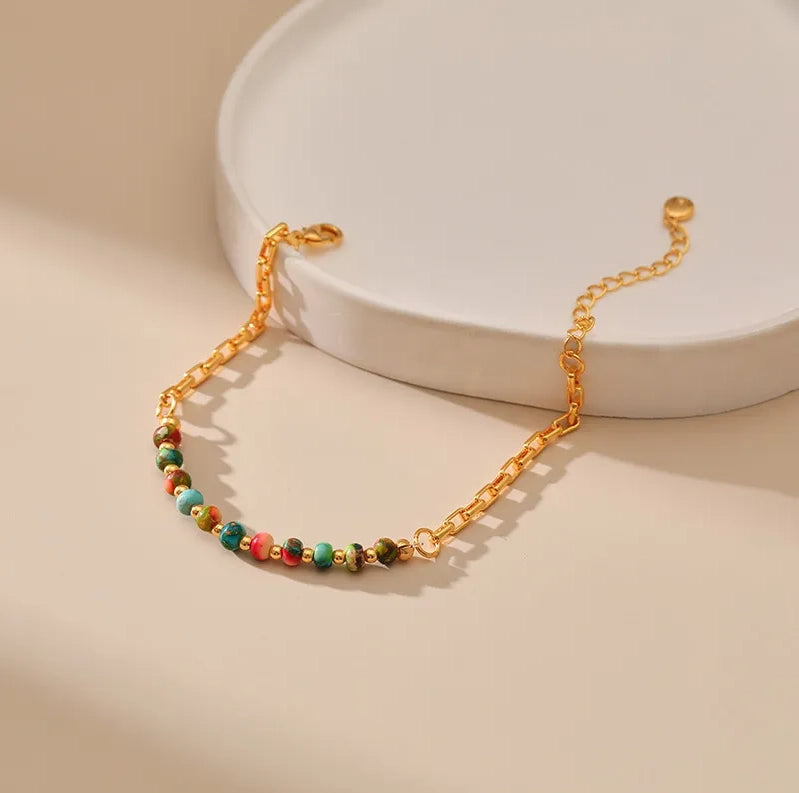 Colorful Beaded 18K Gold Plated Adjustable Bracelet
