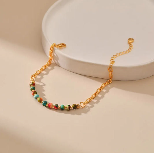 Colorful Beaded 18K Gold Plated Adjustable Bracelet