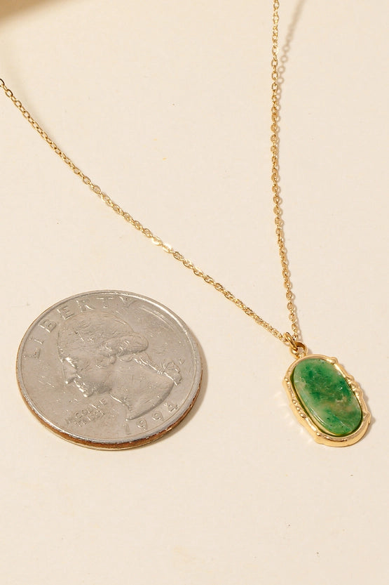Stainless Steel Oval Stone Pendant Necklace