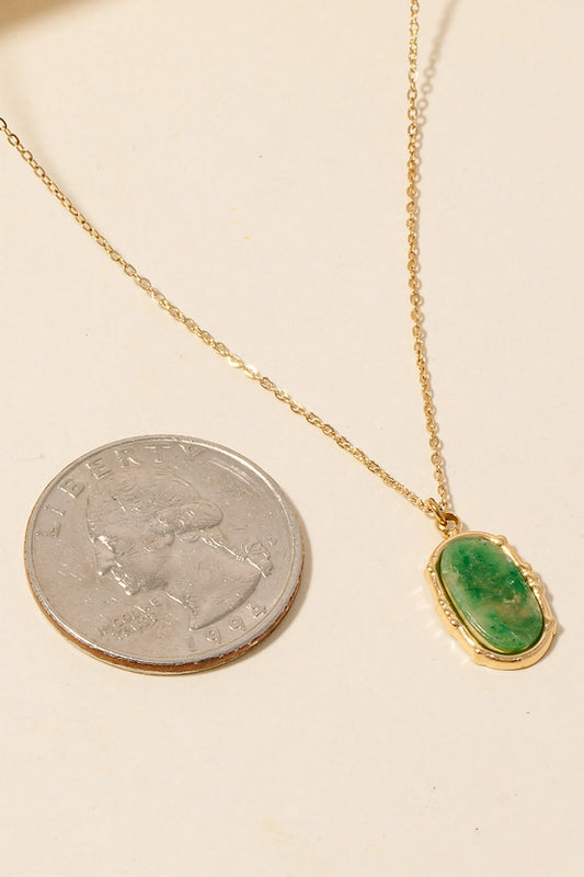 Stainless Steel Oval Stone Pendant Necklace