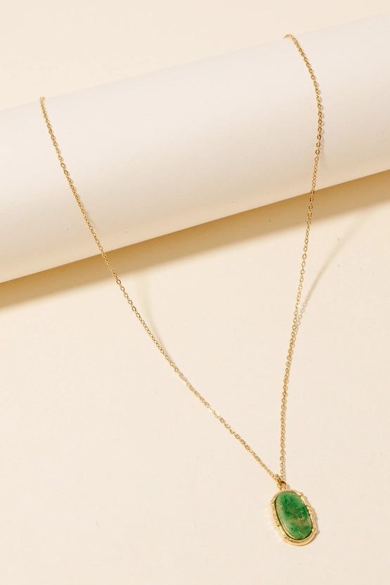 Stainless Steel Oval Stone Pendant Necklace